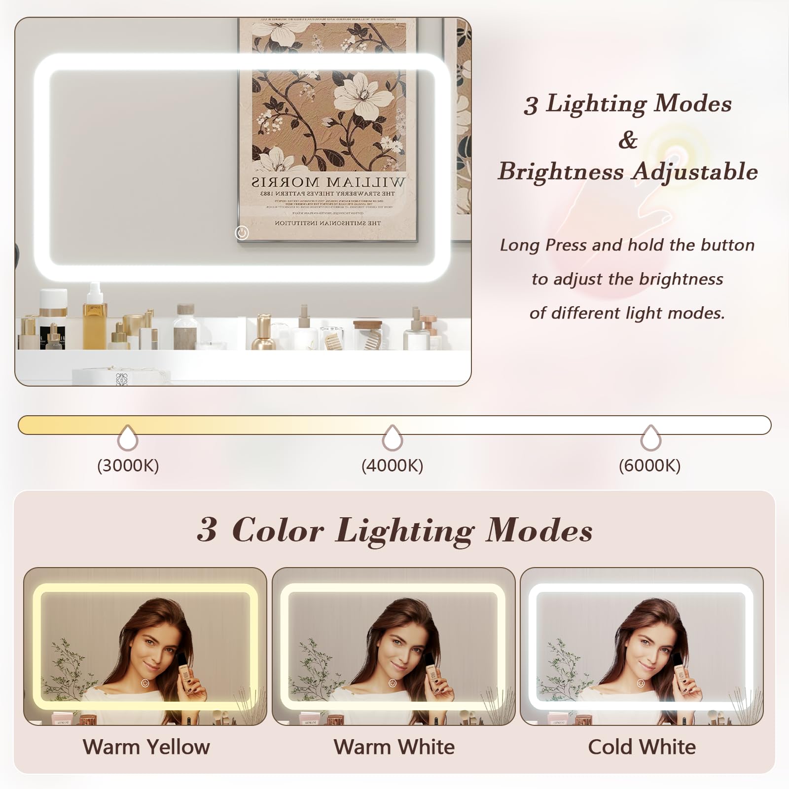 L-Shaped Corner Vanity Desk with LED Lighted Mirror & Charging Station, White Makeup Vanity with 6 Drawers & Sliding RGB Cabinet, Large Farmhouse Dressing Table with Open Storage Shelves for Women