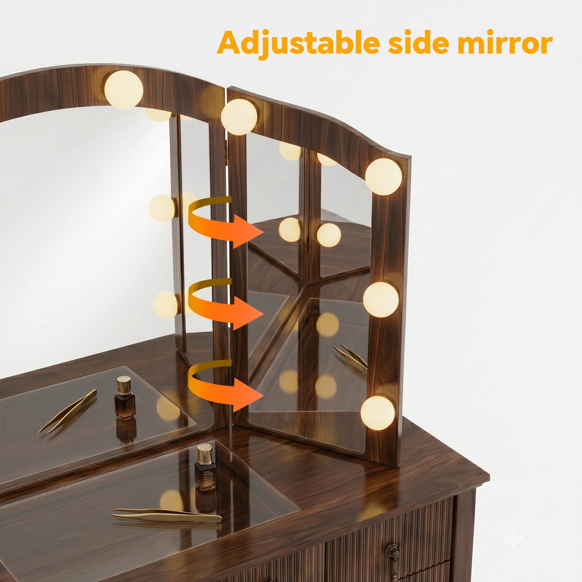 Walnut Vanity Desk with Lighted Mirror