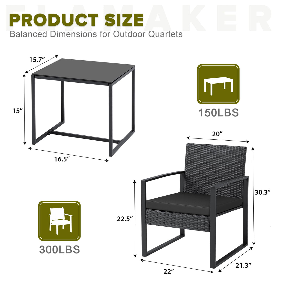 3-Piece Wicker Patio Bistro Set