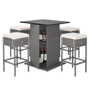 5-Piece Outdoor Wicker Bar Set with Storage