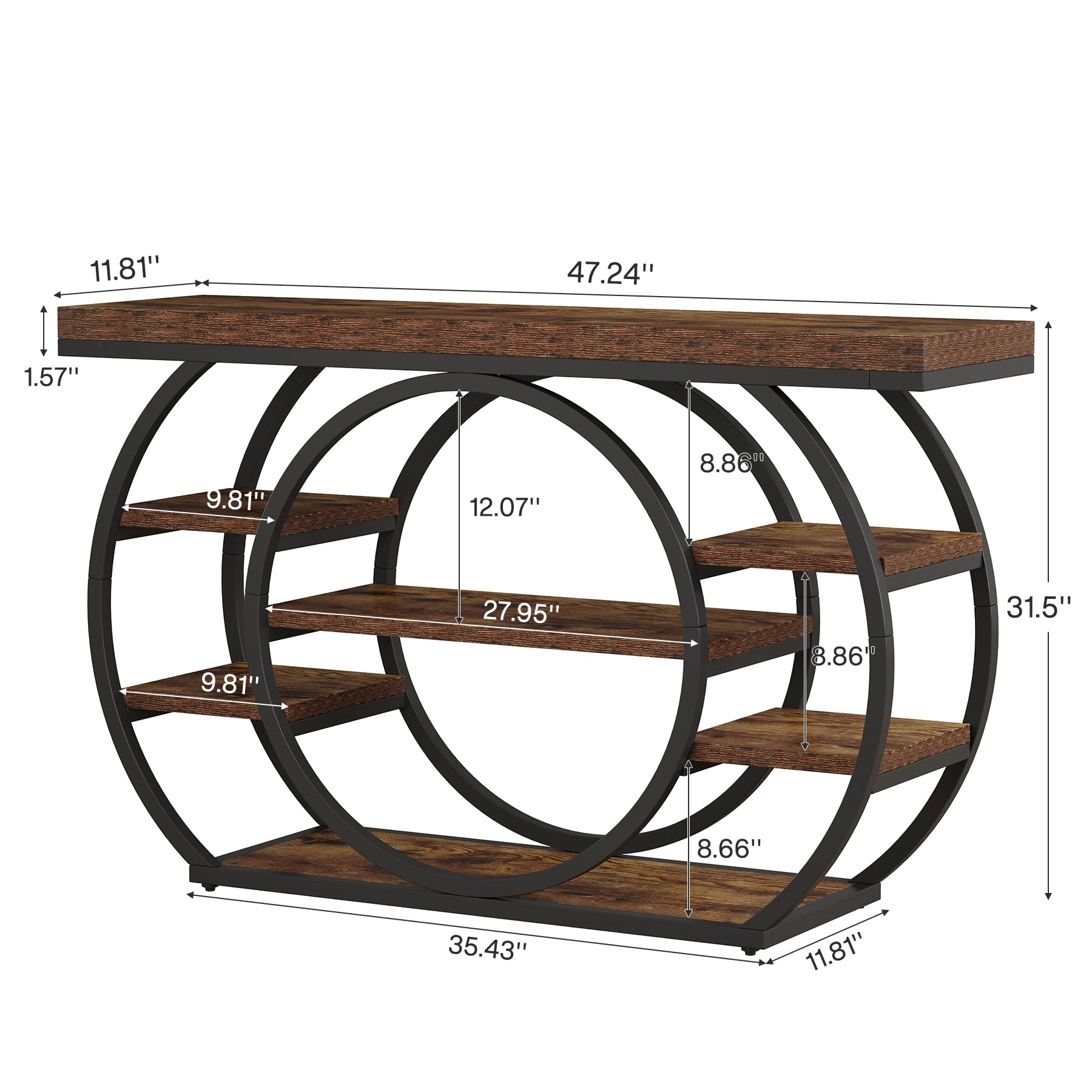Tribesigns 47" Console Table for Living Room, 5-Tier Industrial Entryway Table with Metal Frame, Narrow Sofa Table Behind Couch Accent Tables for Entryway, Hallway, Foyer, Rustic Brown
