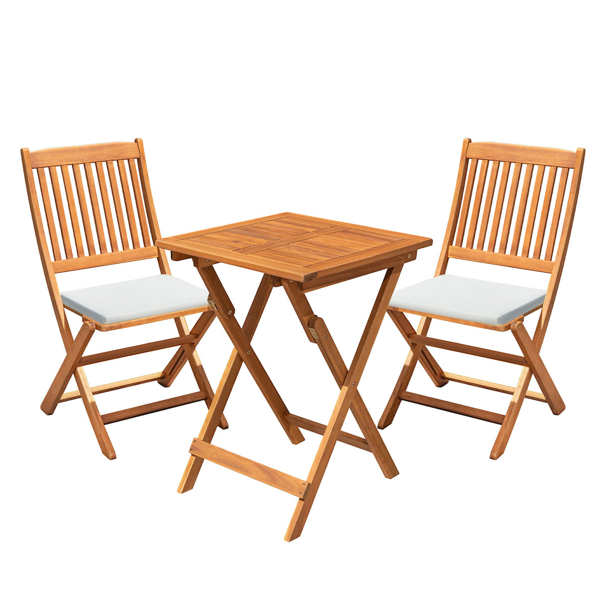 Flamaker 3 Piece Acacia Wood Folding Bistro Set Outdoor (Natural)