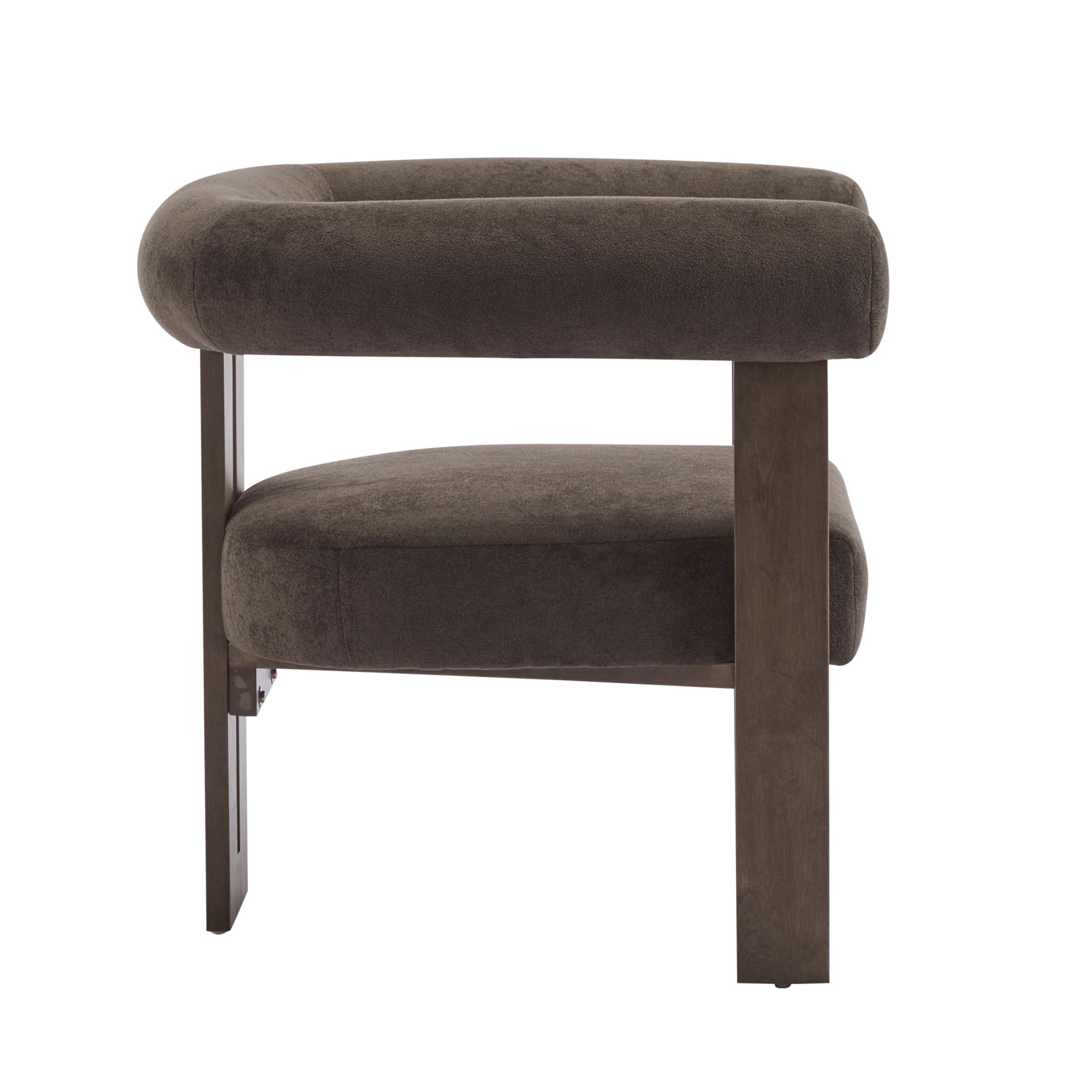 Christopher Knight Home Rones Modern Velvet Upholstered Accent Chair, Wooden Living Room Club Chair with Curved Backrest, Minimalist Bedroom Comfy Reading Chair, Thick Padded Seat, Dark Brown+Walnut
