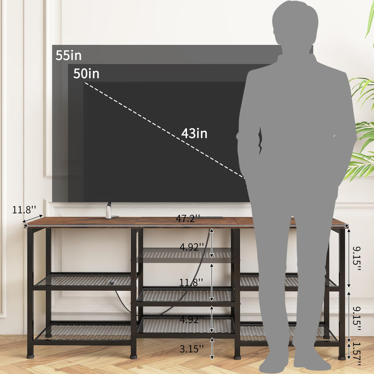 YGEOMER Entertainment Center for TVs Up to 50inch, Rustic Brown