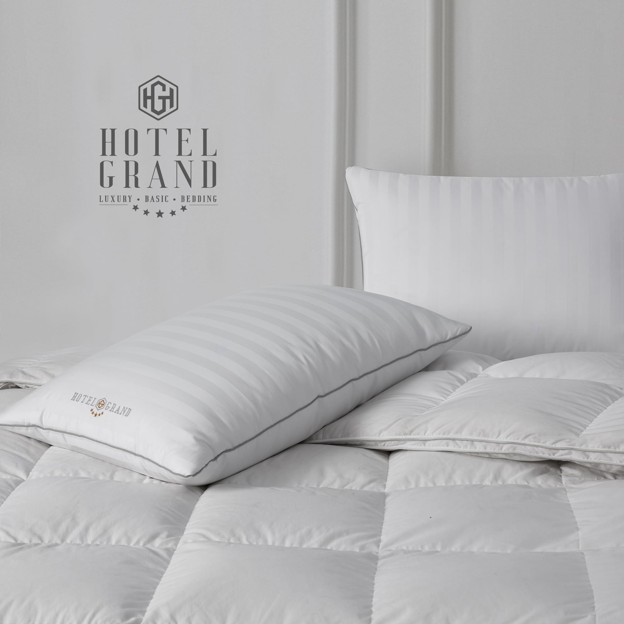 Feather Down Bed Pillows – 500 Thread Count, 100% Cotton Cover