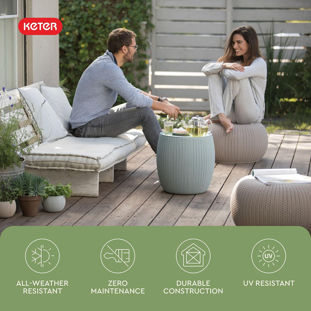 Patio Pouf Set with Storage Table