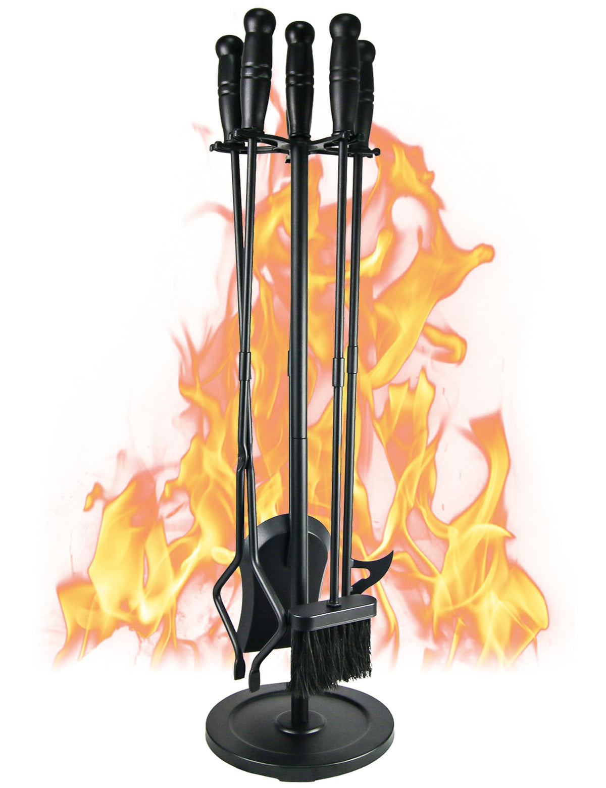 Tomersun Fireplace Tools 5 Pcs 31.5In Fireplace Tool Set Indoor Fireside Accessories Large Fire Place Tools Set Outdoor Fireplace Kit with Poker Shovel Tongs Brush, Stand