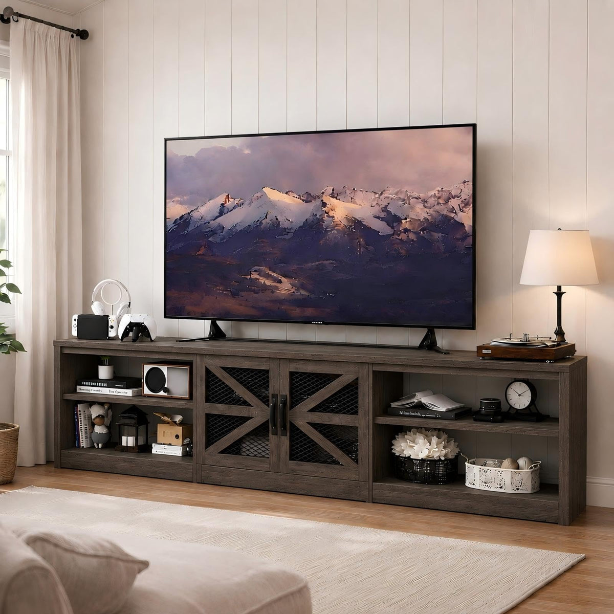 Farmhouse TV Stand with RGB Lighting