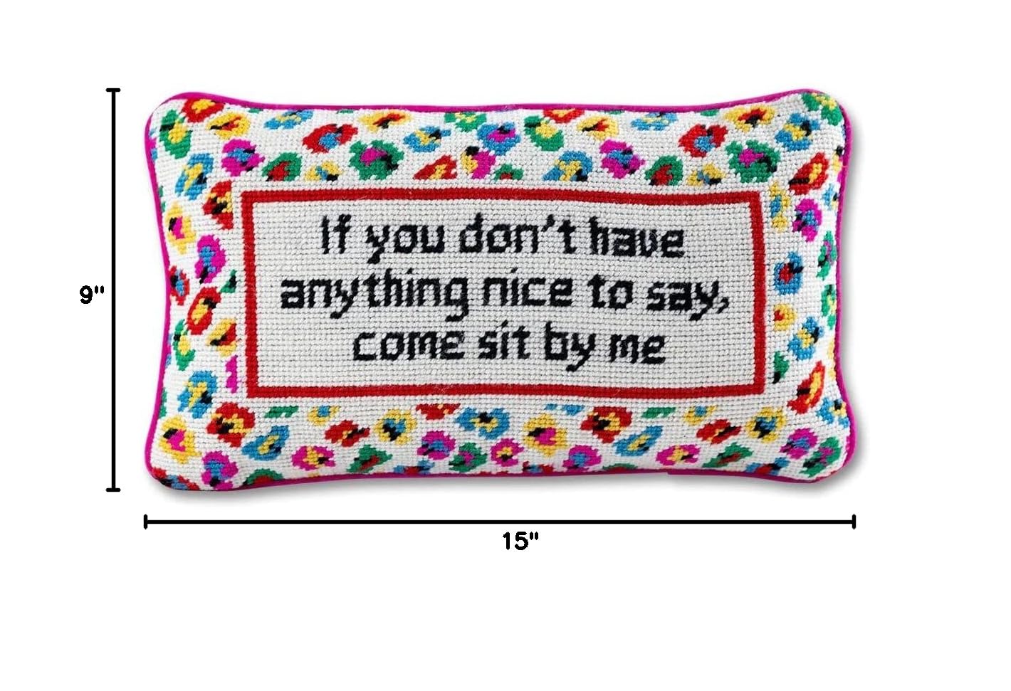 FURBISH Needlepoint Decorative Throw Pillow - Come Sit by Me - 9" x 15" - Small Embroidered Accent Pillow for Bed, Chair, Couch, Sofa - Eclectic Home Decor