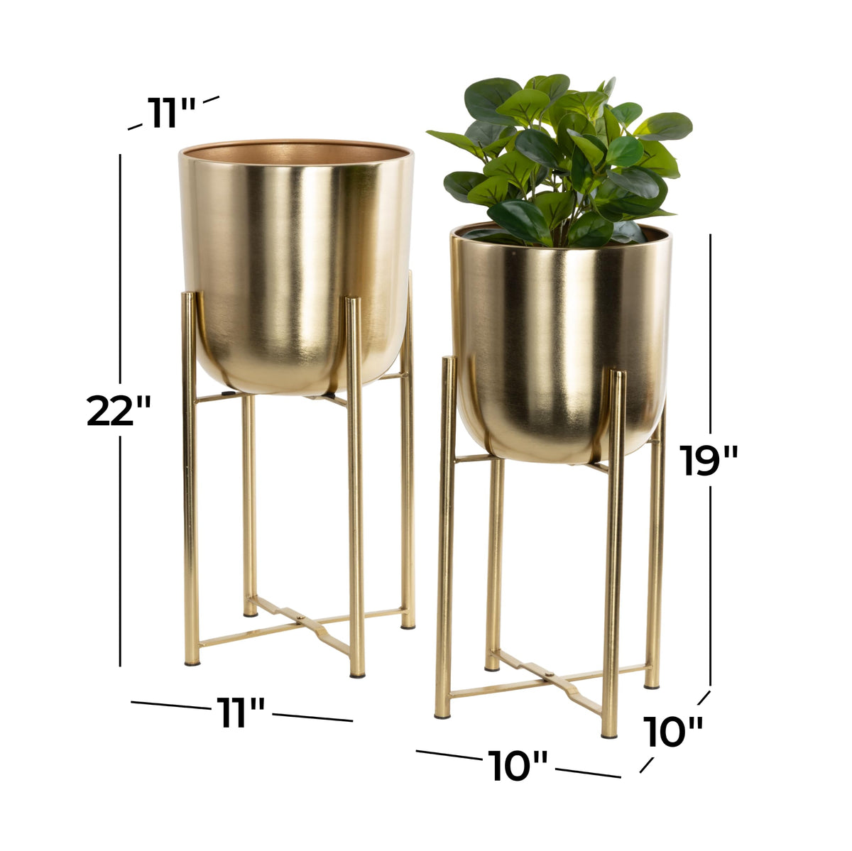 CosmoLiving by Cosmopolitan Metal Dome Planters, Set of 2, 19", 22"H, Gold