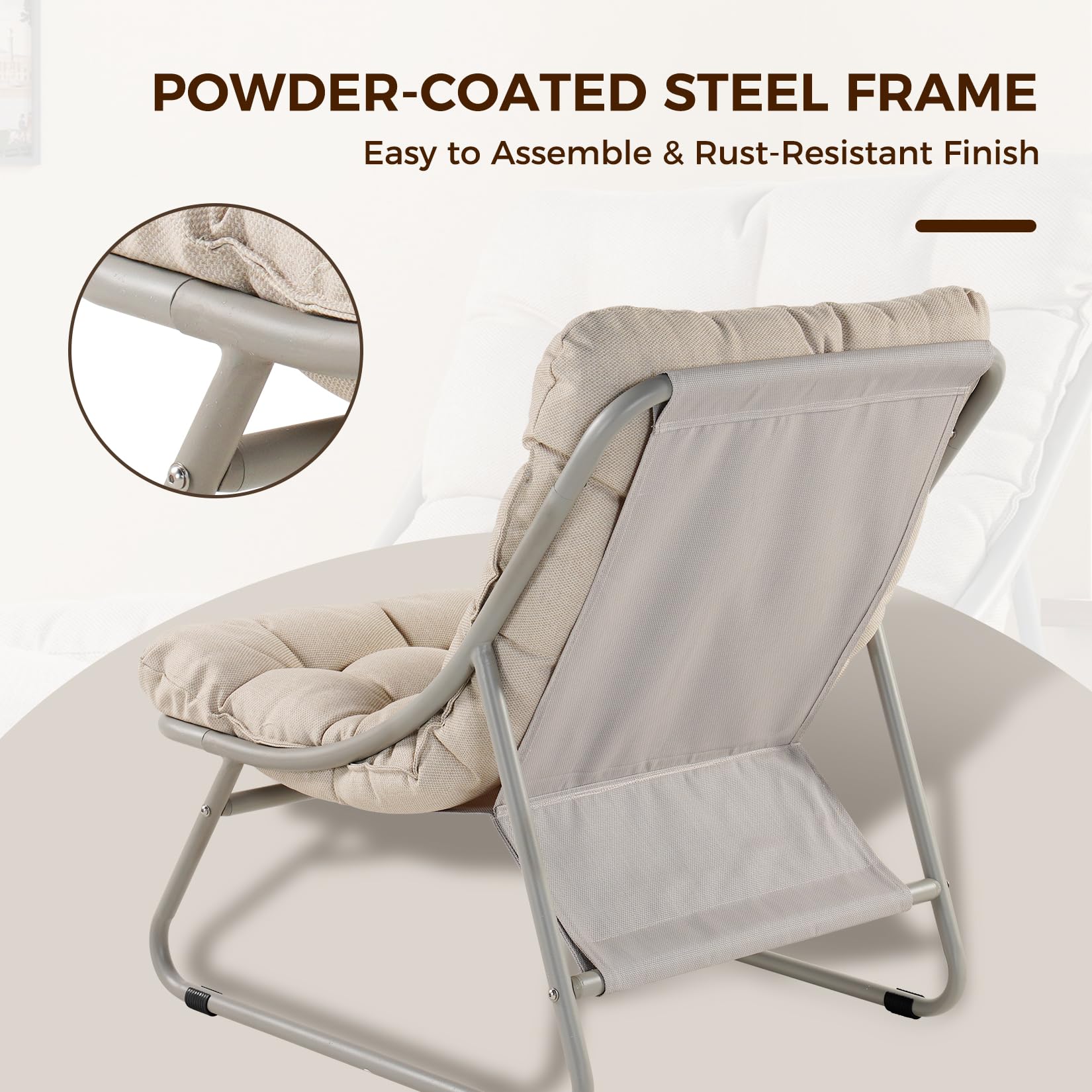 Outdoor Sling Recliner Lounge Chair with Ottoman & Cushion