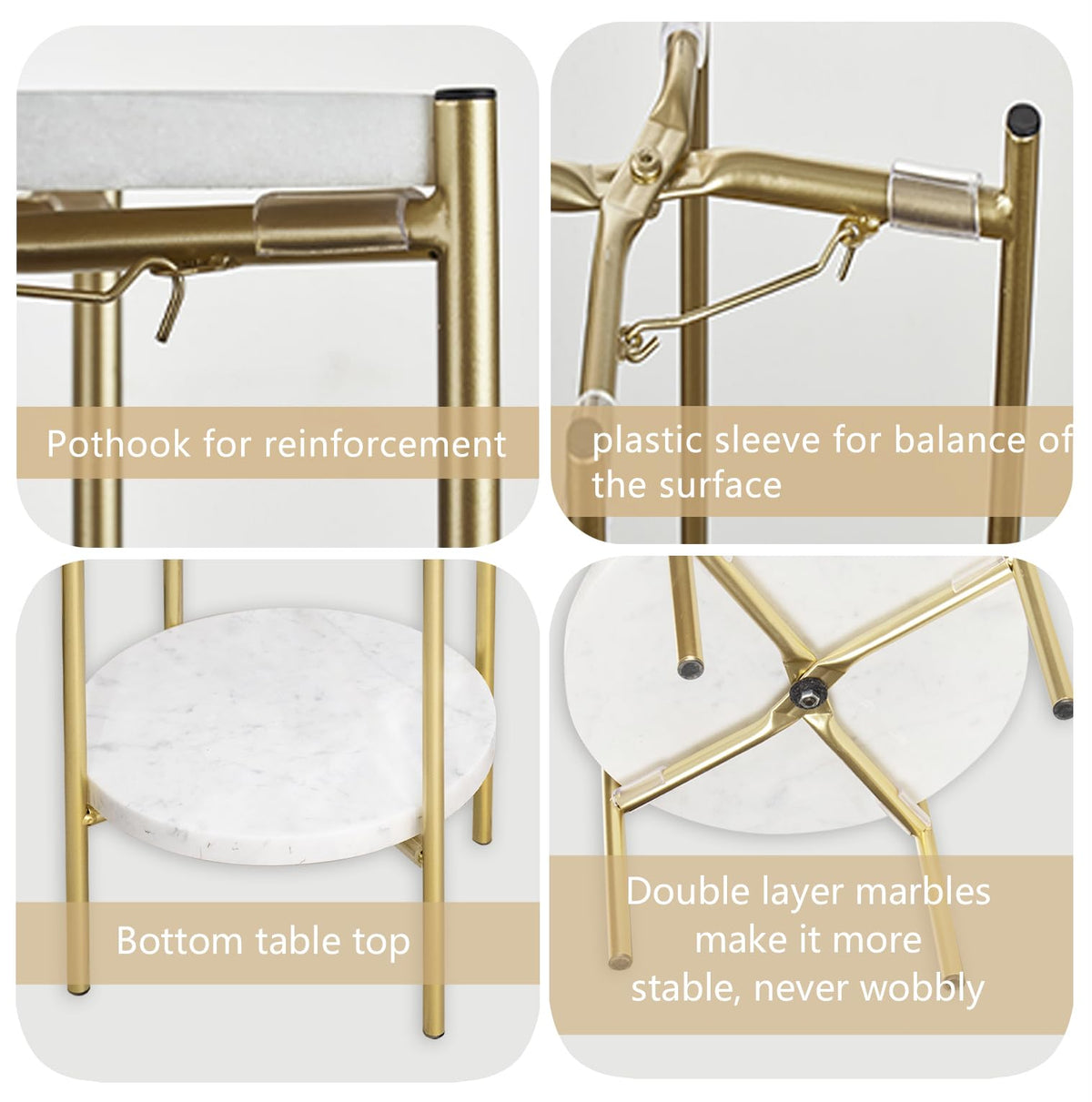 ALPOME Gold Plant Stand Indoor Tall - 2 Tier White Marble Top Side Table, 29.5 Inch Modern Round Metal End Table for Living Room Corner, Small Bedside Tables for Entryway & Bedroom (11x11, Gold)