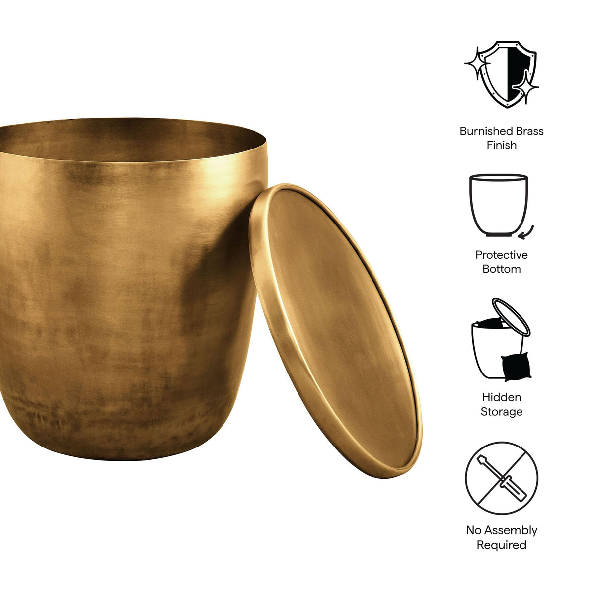 Brass-Finish Drum Storage Side Table