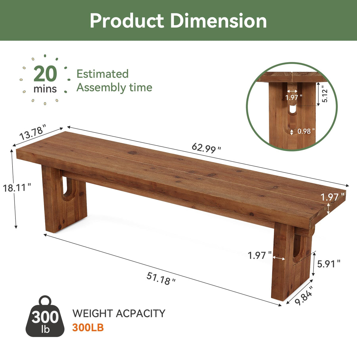 Solid Wood Farmhouse Dining Bench