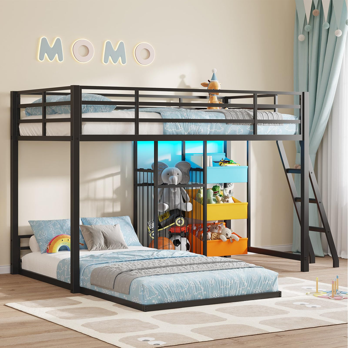 L-Shaped Twin Bunk Bed with Storage