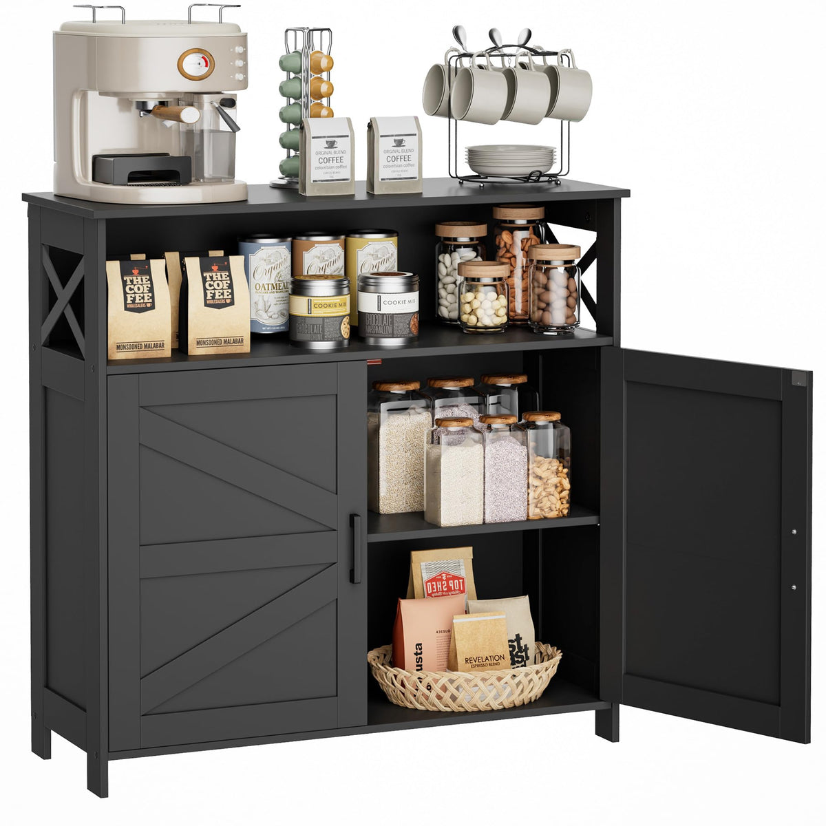Homhedy Small Coffee Bar Cabinet, Buffet Cabinet with Adjustable Shelf