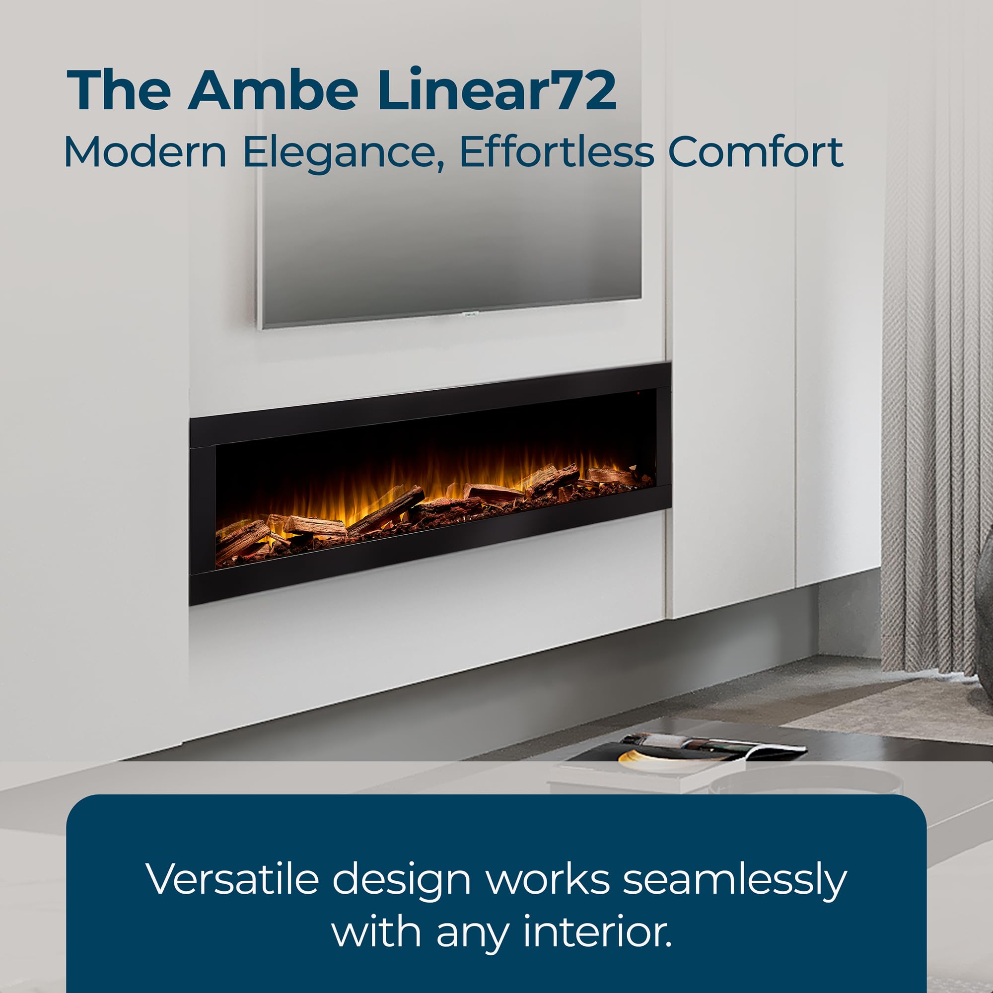 Linear Electric Fireplace Insert with Hidden Vent & Real Log Option