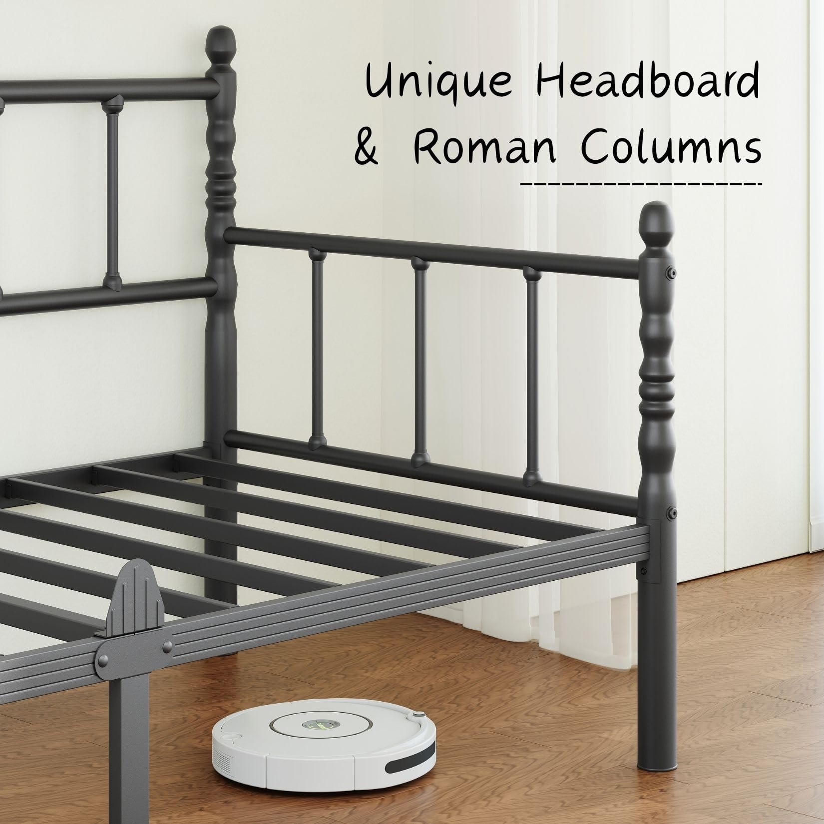 Twin Metal Daybed Frame with Roman Column Headboard