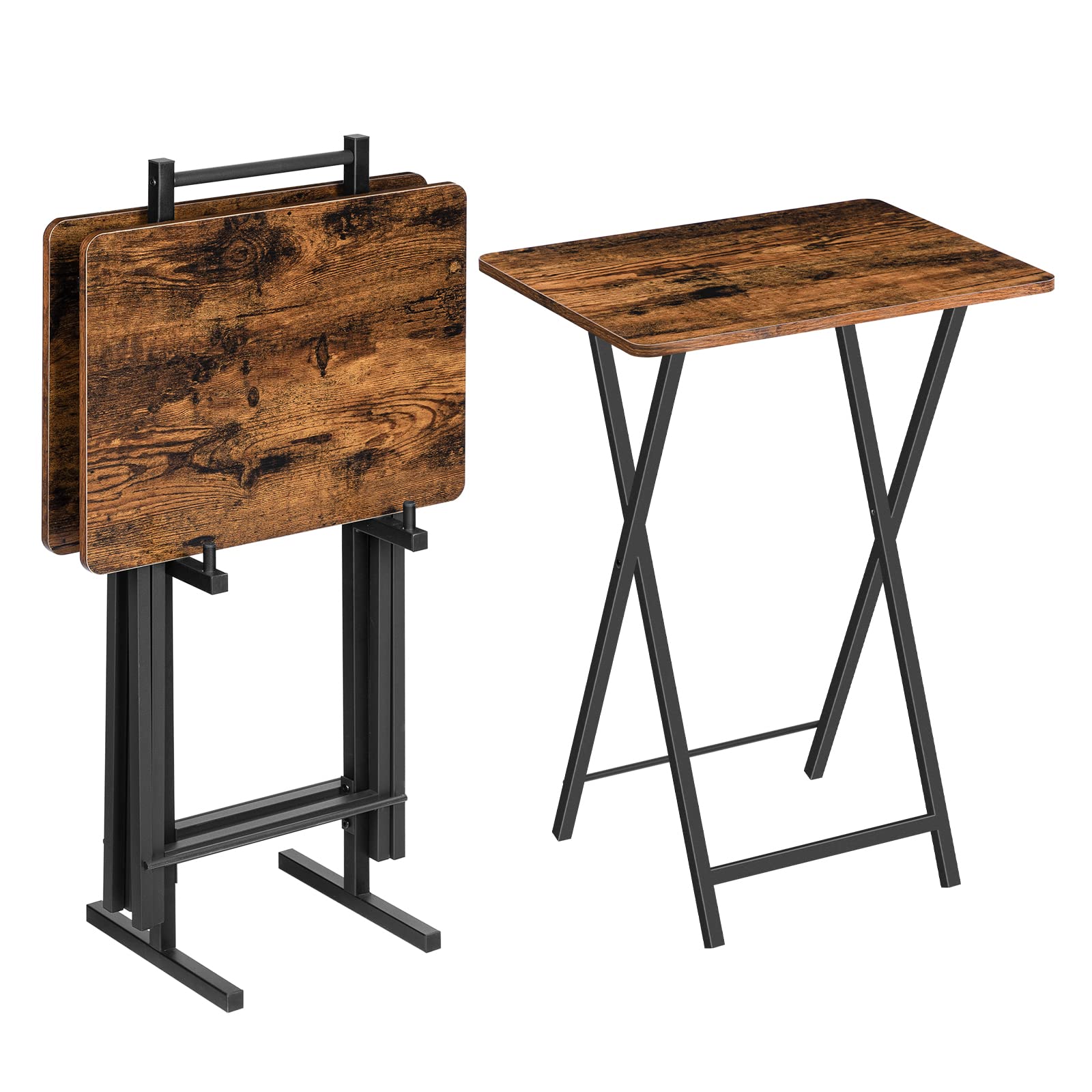 Folding TV Tray Tables Set of 4 with Stand