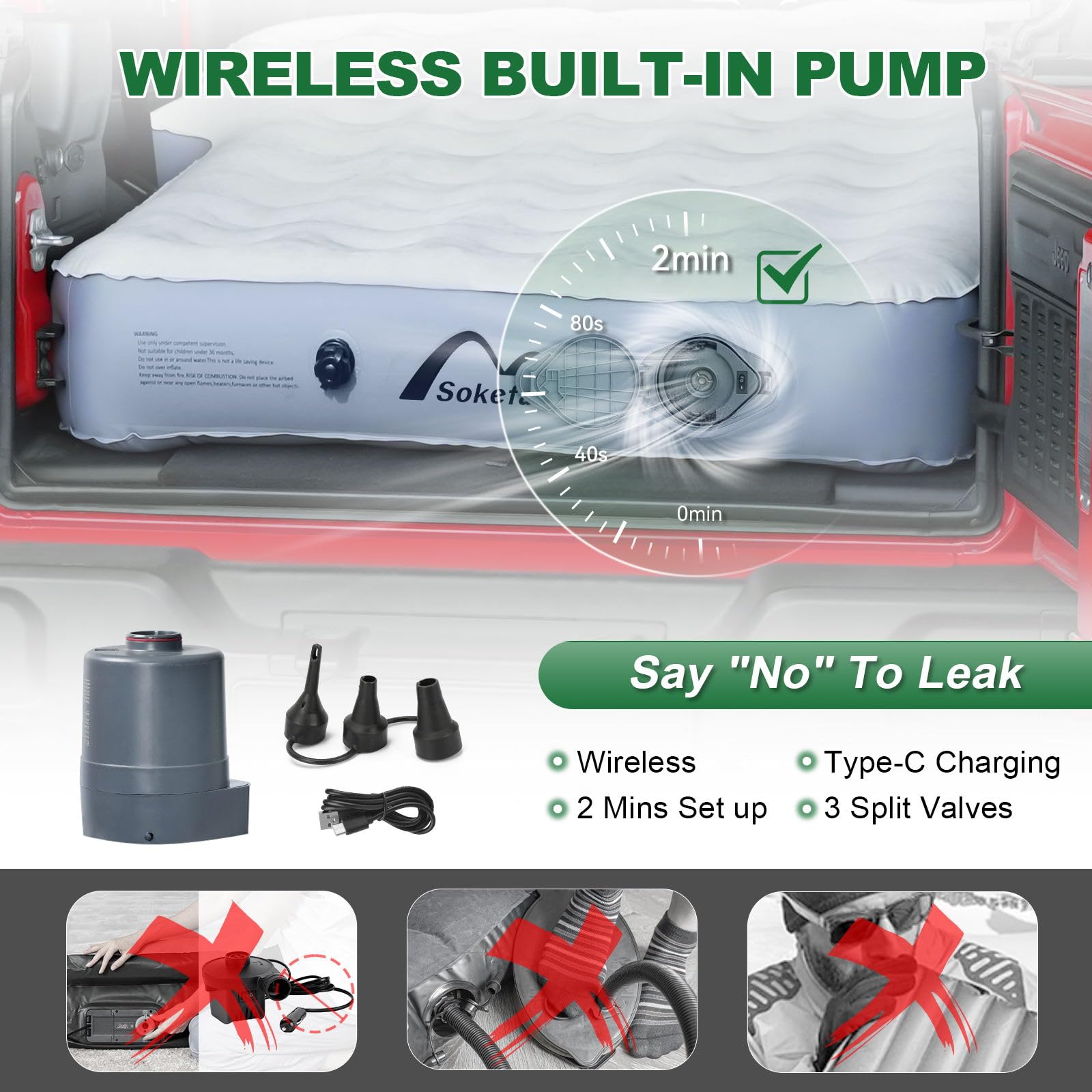 SUV Air Mattress for Jeep Wrangler with Wireless Air Pump