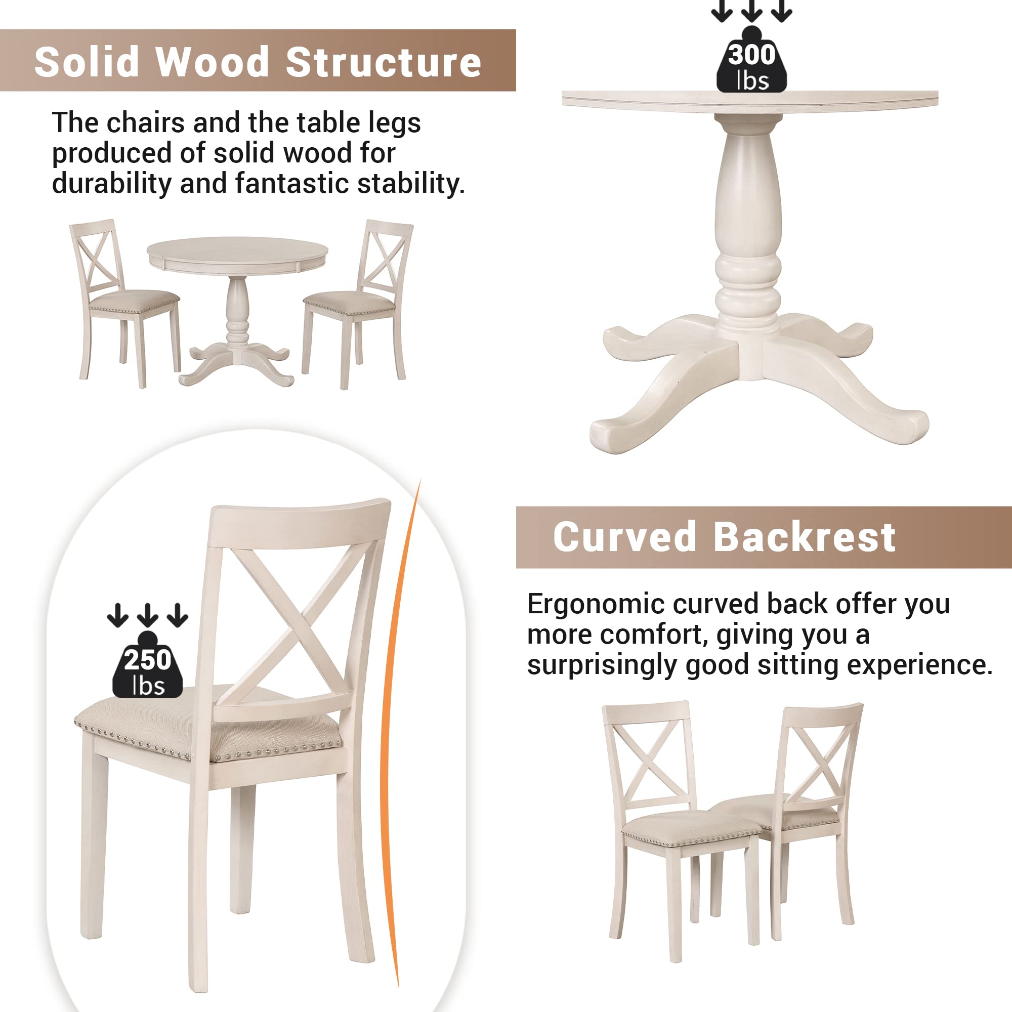 5-Piece Round Dining Table Set for 4