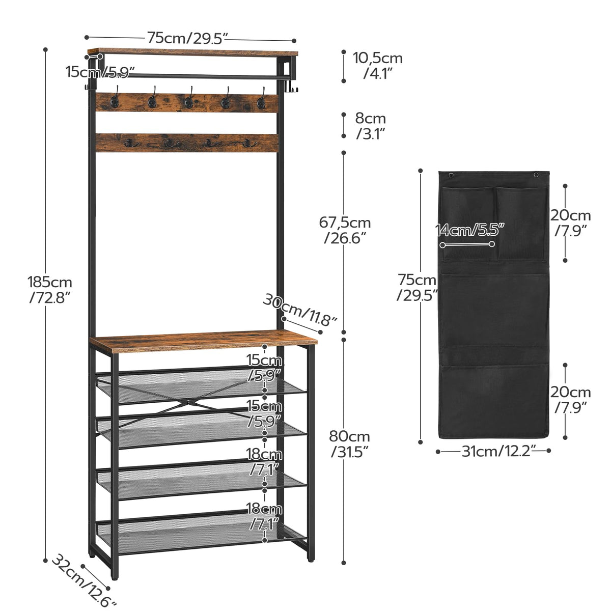 Hall Tree with Adjustable Shoe Storage
