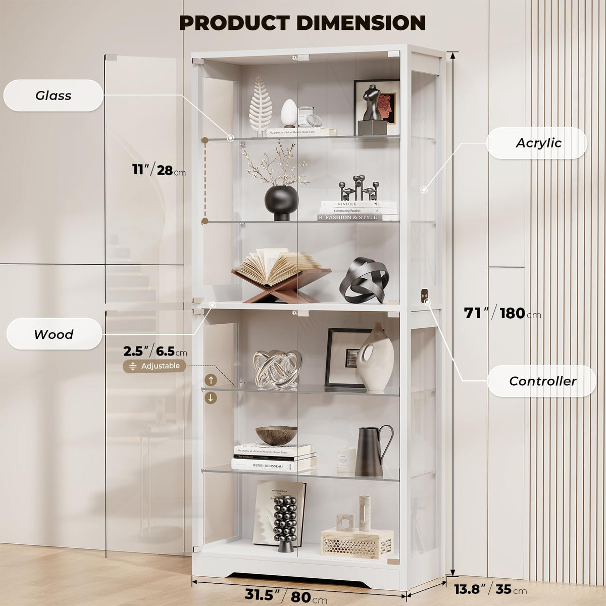 6-Tier LED Glass Display Cabinet