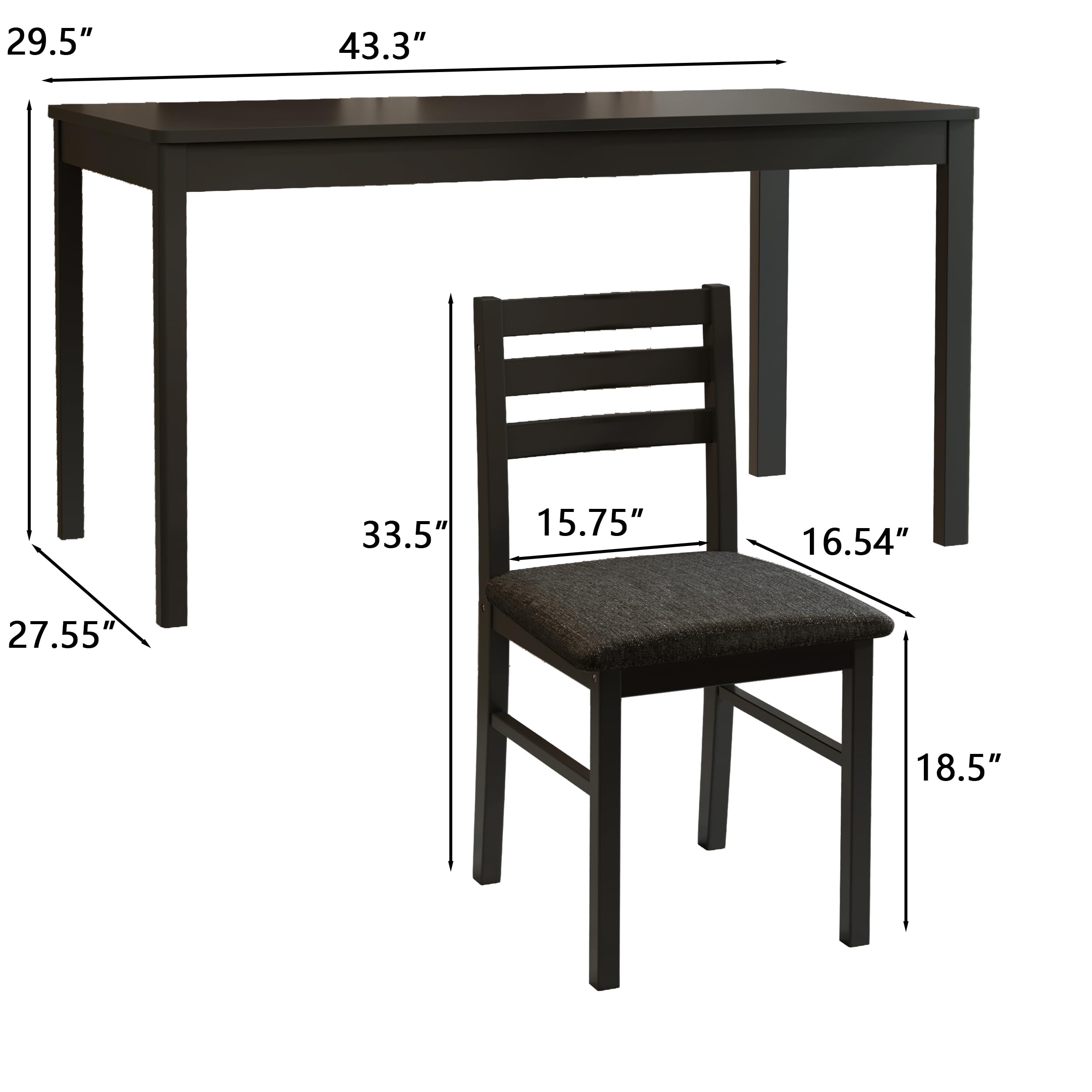 5-Piece Solid Wood Dining Table Set for 4