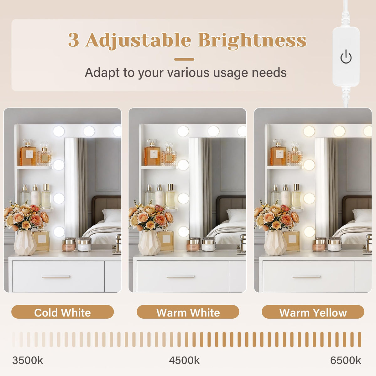 Lighted Makeup Vanity with Charging Station