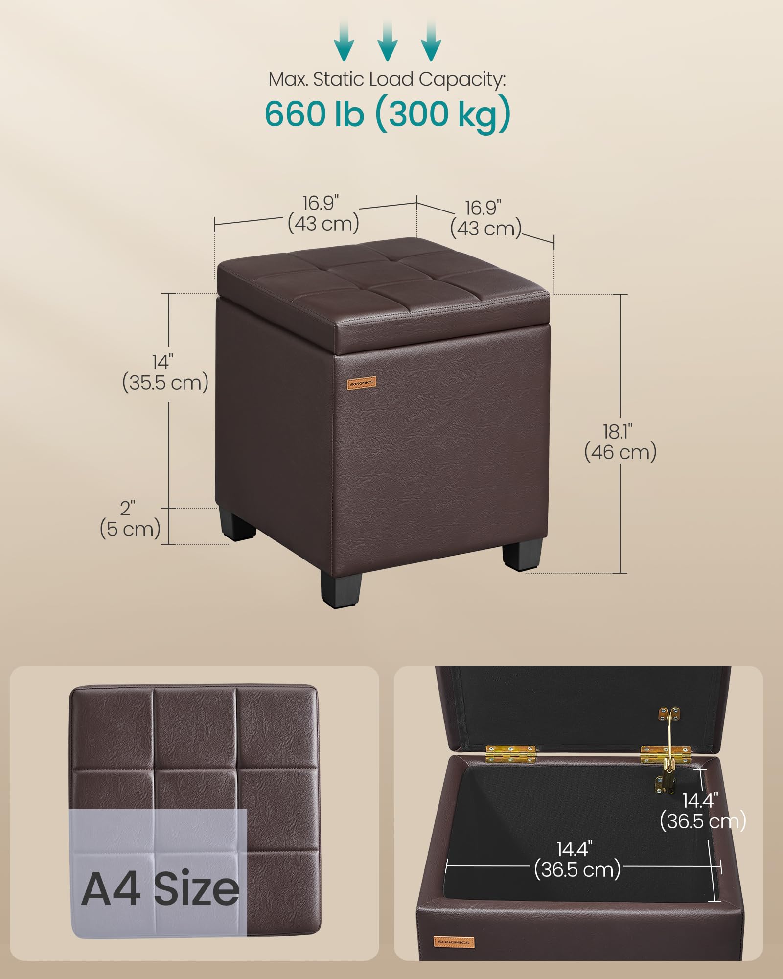 Square Storage Ottoman with Hinged Lid