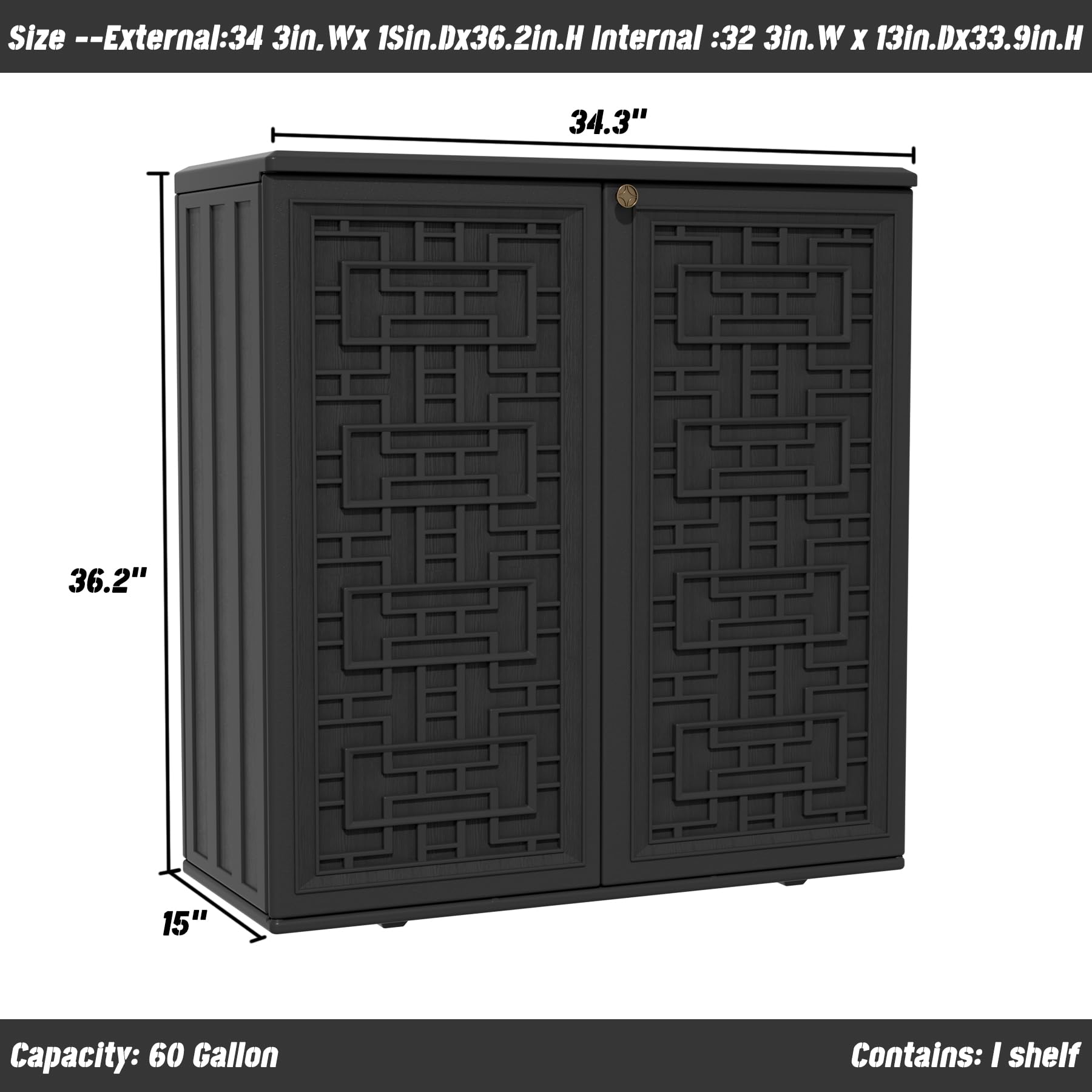 Outdoor Storage Cabinet with Shelf & Weatherproof Resin
