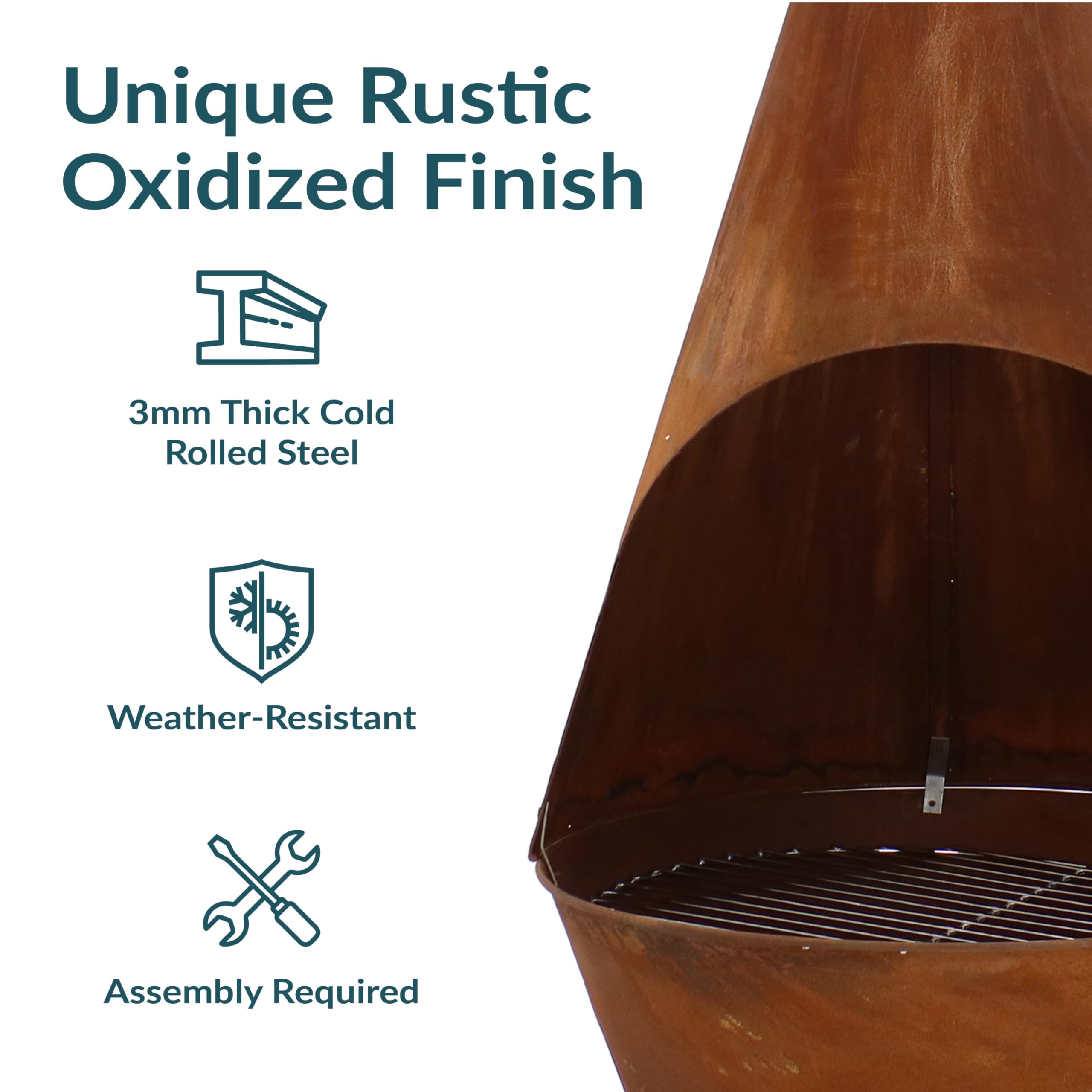 Large Chiminea Outdoor Wood-Burning Fireplace with Grill Grate