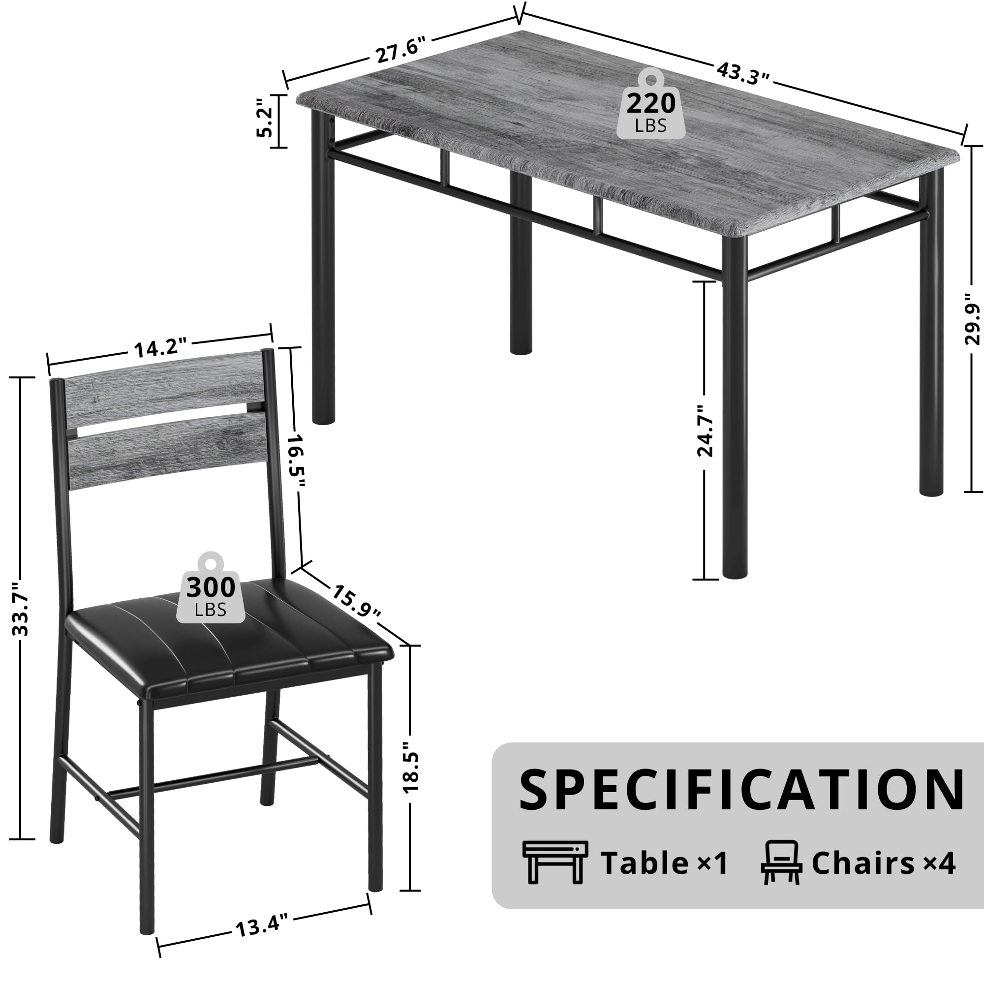 5-Piece Dining Table Set with Upholstered Chairs