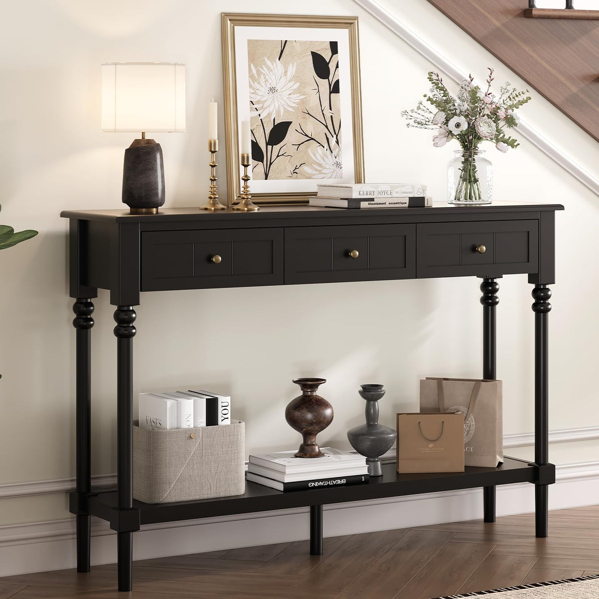 Black Console Table with Drawers