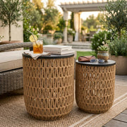Boho Rattan Outdoor Side Table Set of 2