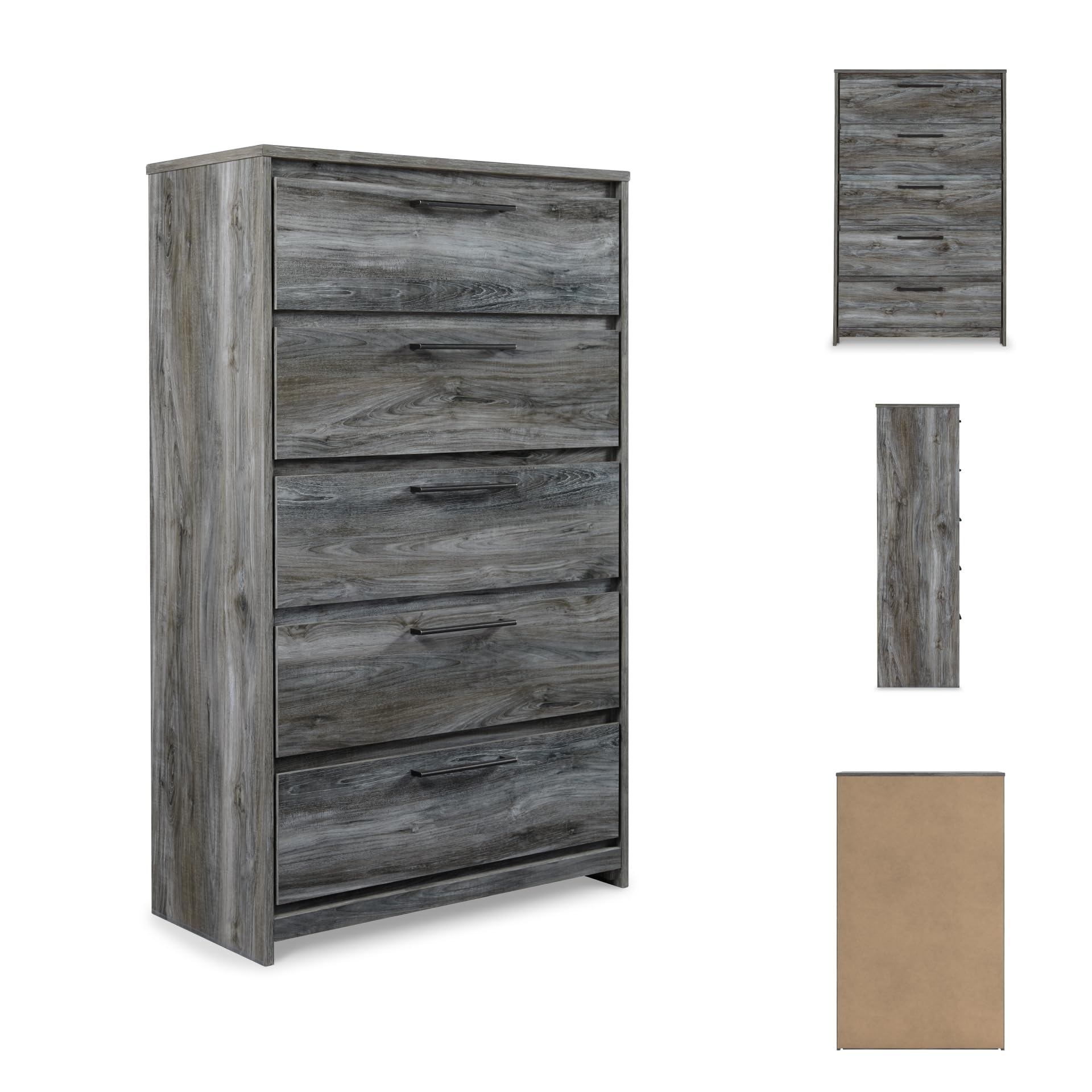 Signature Design by Ashley Baystorm Rustic 5 Drawer Chest of Drawers, Gray