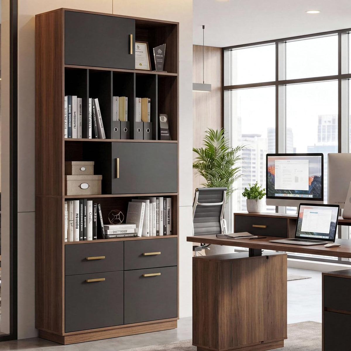 Tall Bookcase with File Drawers