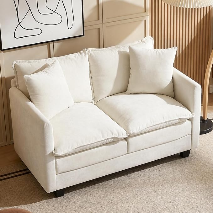 Chenille Cloud Loveseat with Deep Seat, 2 Pillows & Optional Ottoman