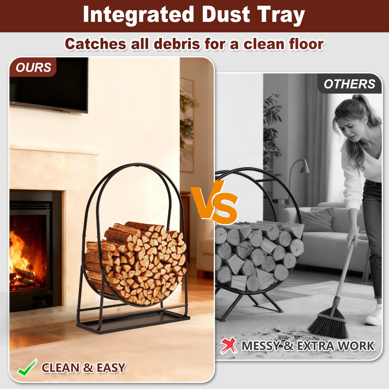 Oval Firewood Rack with Cover & Debris Tray