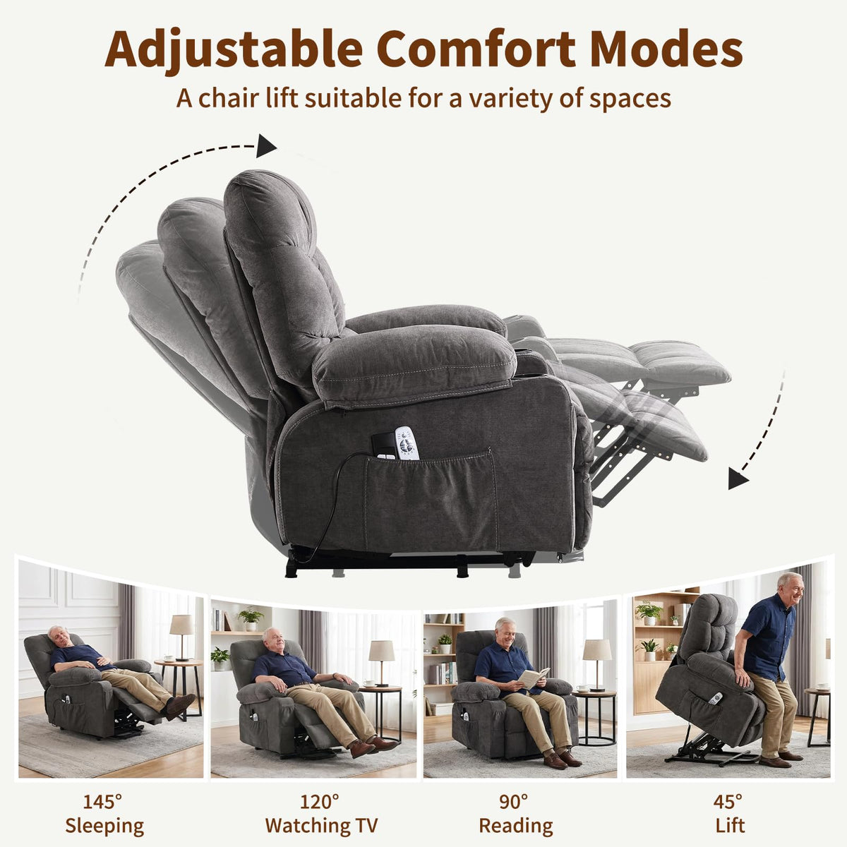 PoteSoar Power Lift Recliner Chair for Elderly with Massage and Heat, Comfortable Electric Power Reclining Chair with Side Pockets,2 Cup Holders and USB Charging Port for Living Room