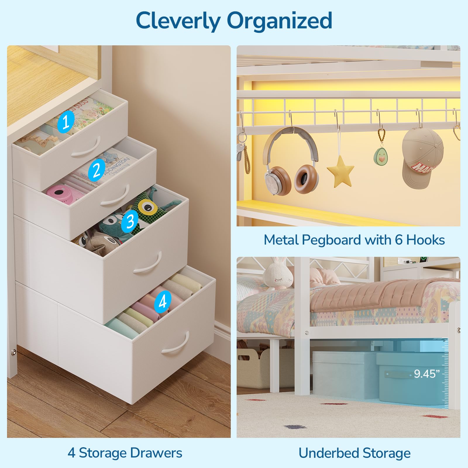 Full Over Full Bunk Bed with Desk & Storage
