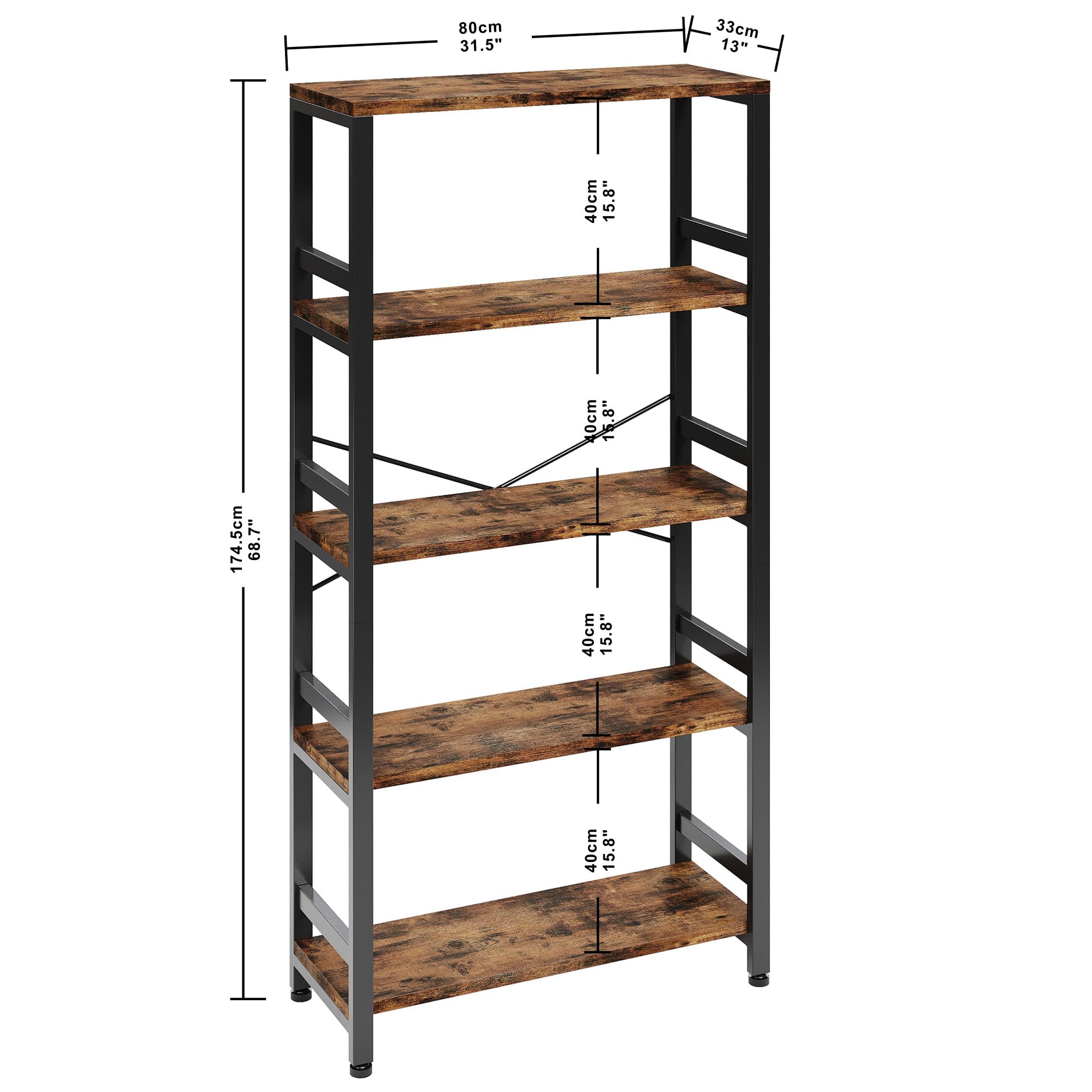 5-Tier Ladder Bookshelf, 31.5" Wide, Industrial Style