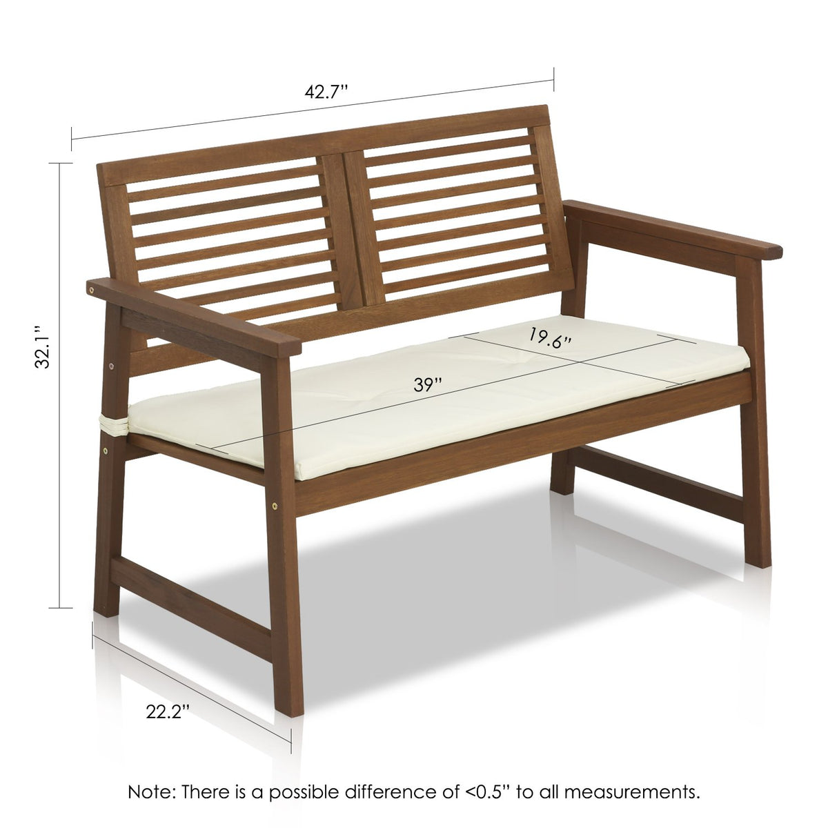 Wood Outdoor Bench with Cushion