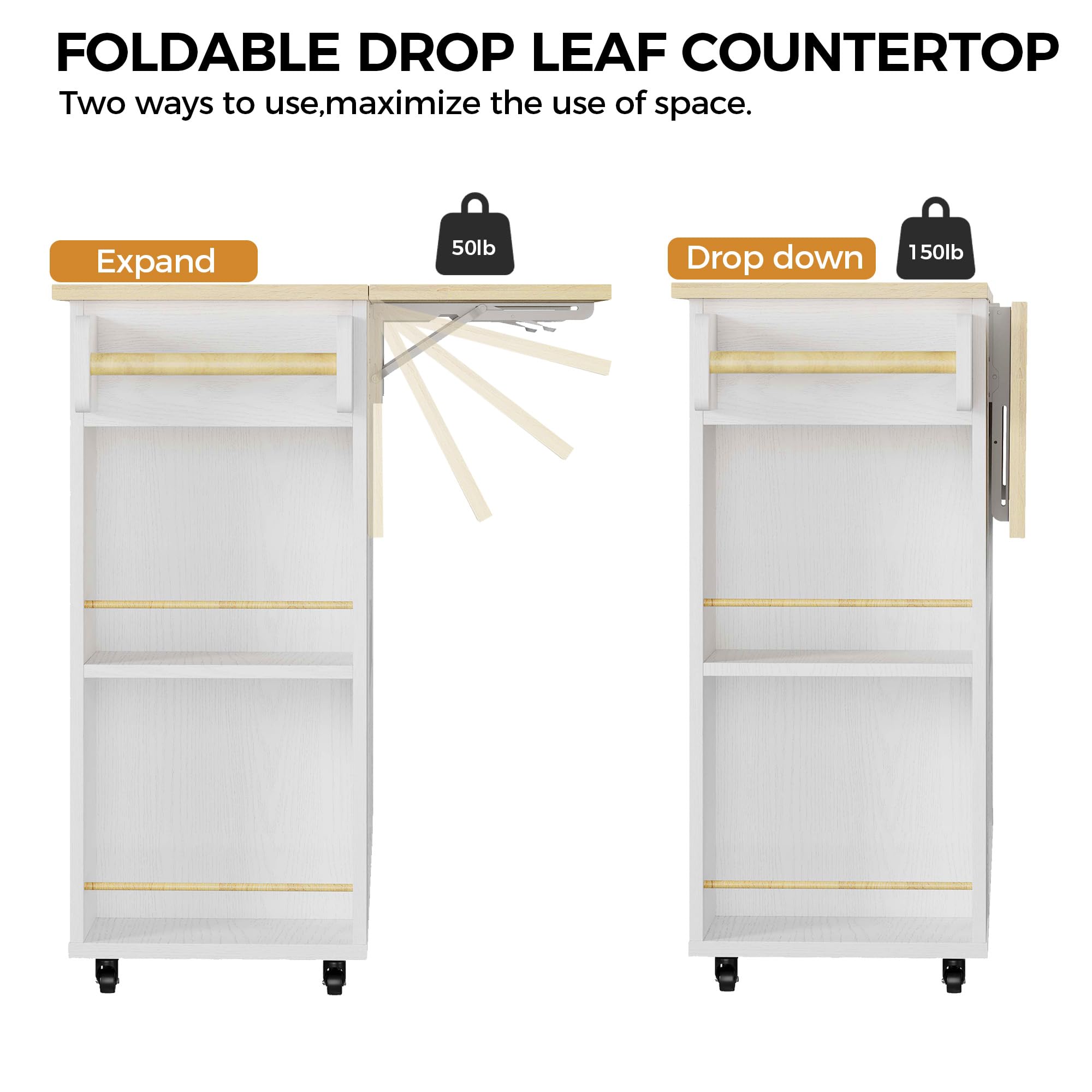 Rolling Kitchen Island Cart with Drop Leaf