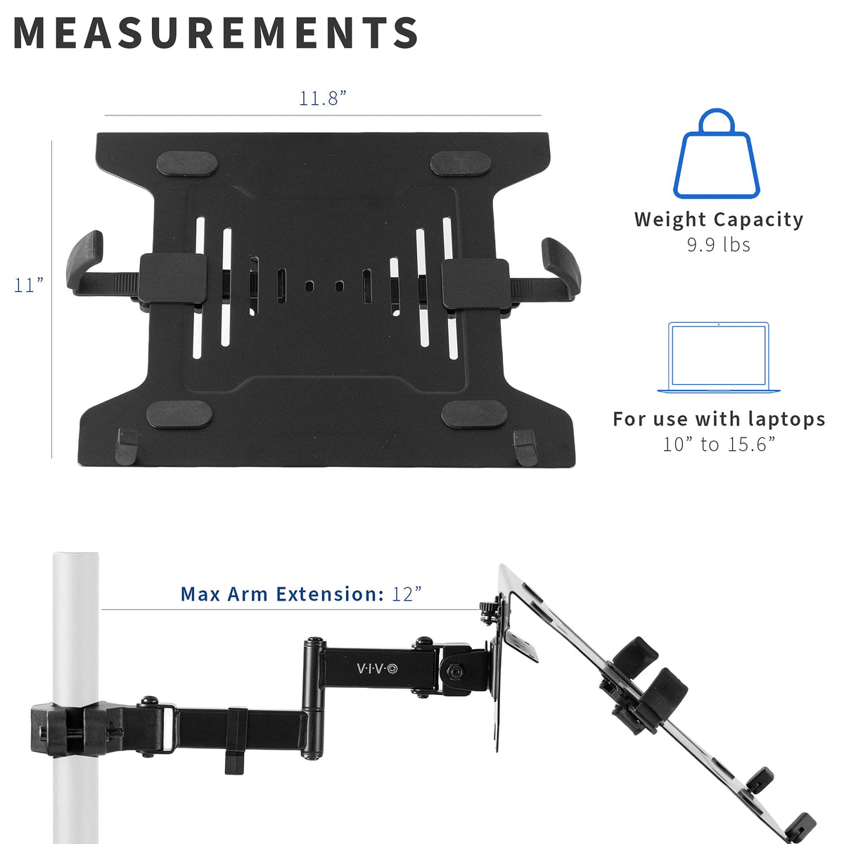 VIVO Black Universal Pole Mounted Laptop Holder, MOUNT-PL1A-LAP3