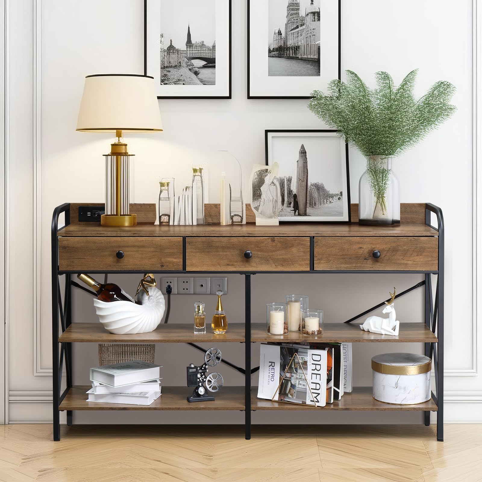 Console Table with USB Ports & Storage Shelves