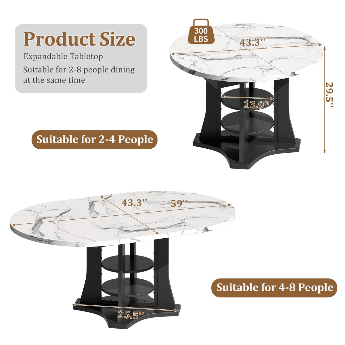 White Marble-Look Extendable Dining Table
