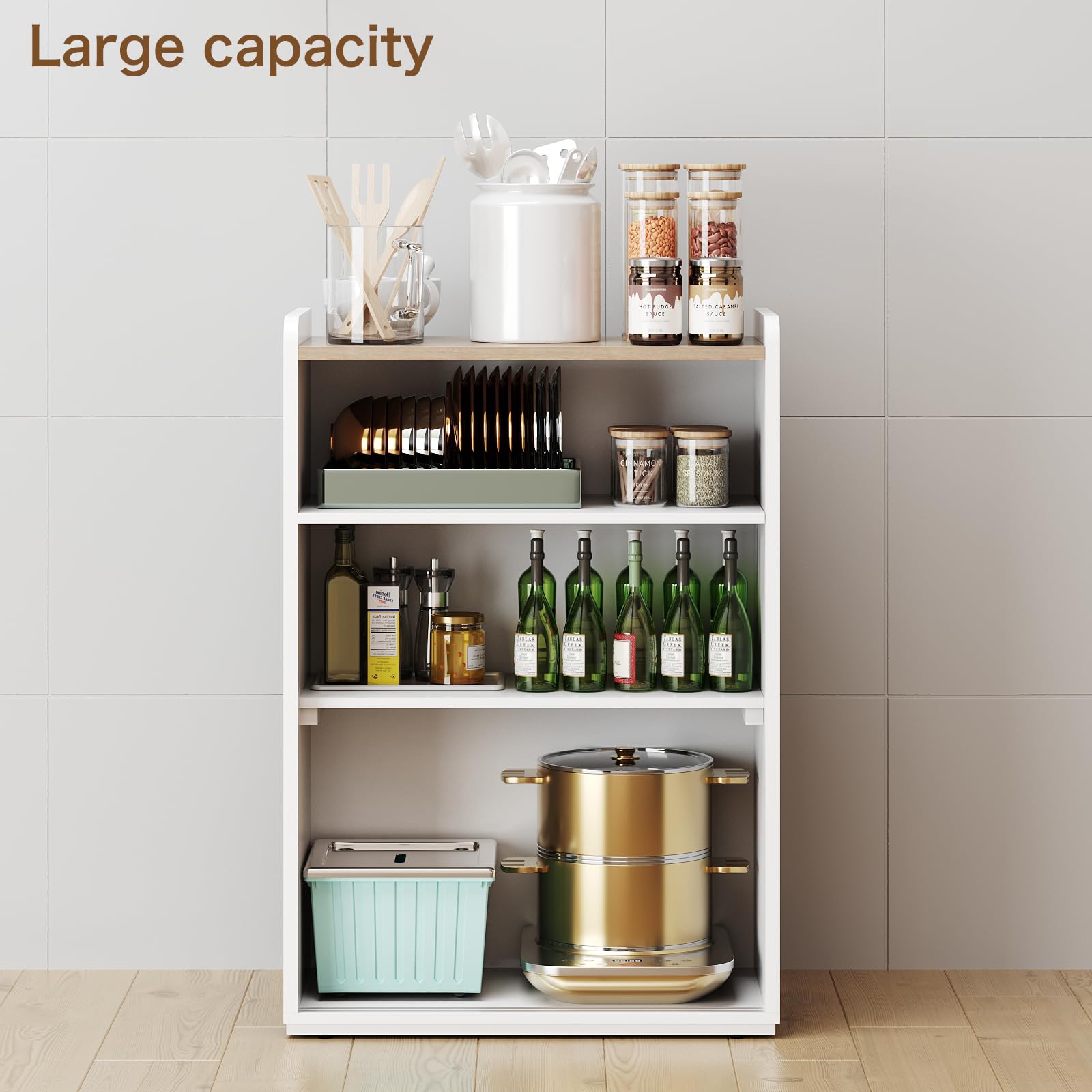 PROXRACER 22" Slim Floor Cabinet with Sliding Doors & Adjustable Shelves, Shallow Storage Cabinet for Bathroom, Living Room, Kitchen & Small Spaces, White