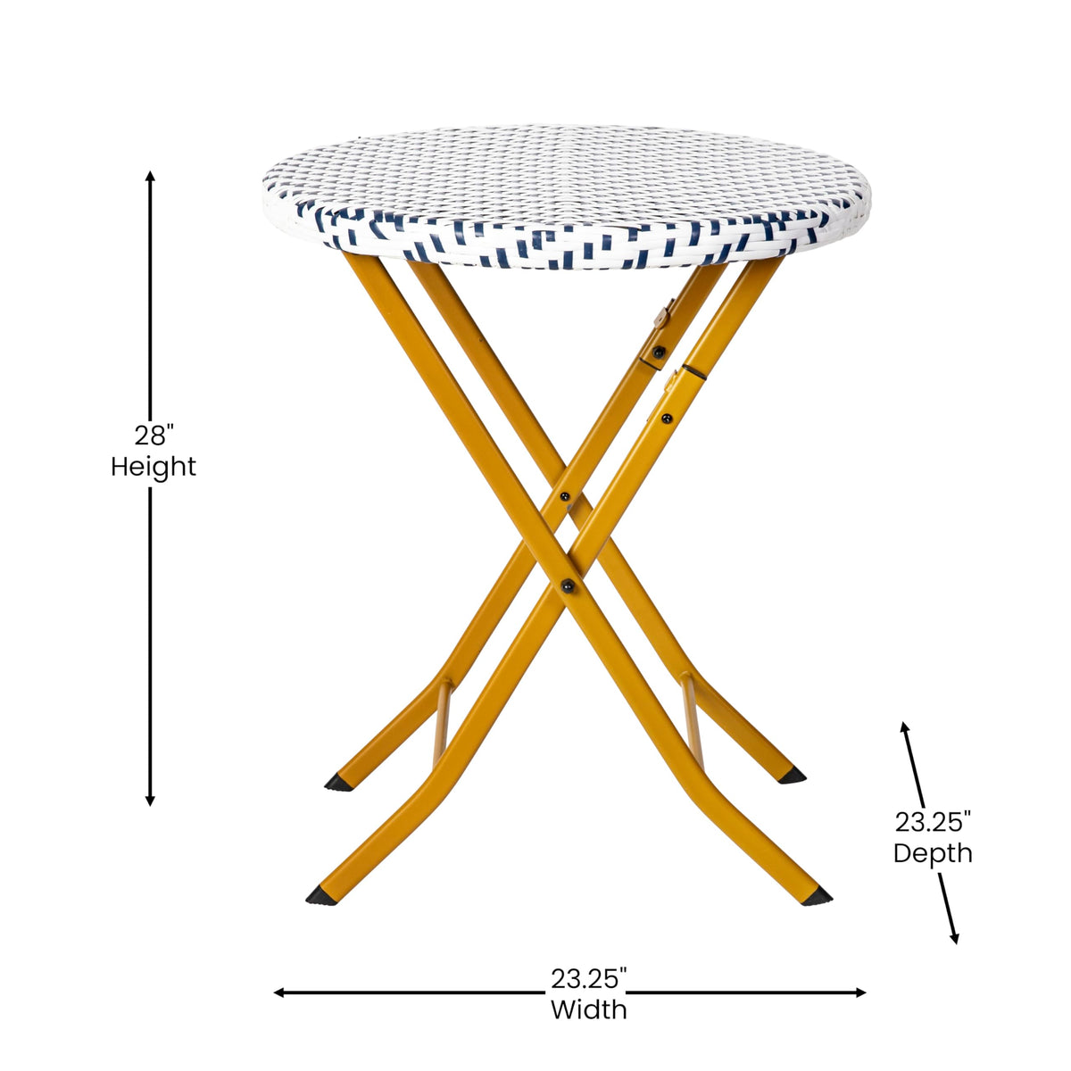 Flash Furniture PE Rattan Indoor/Outdoor Folding Bistro Set, Navy/White
