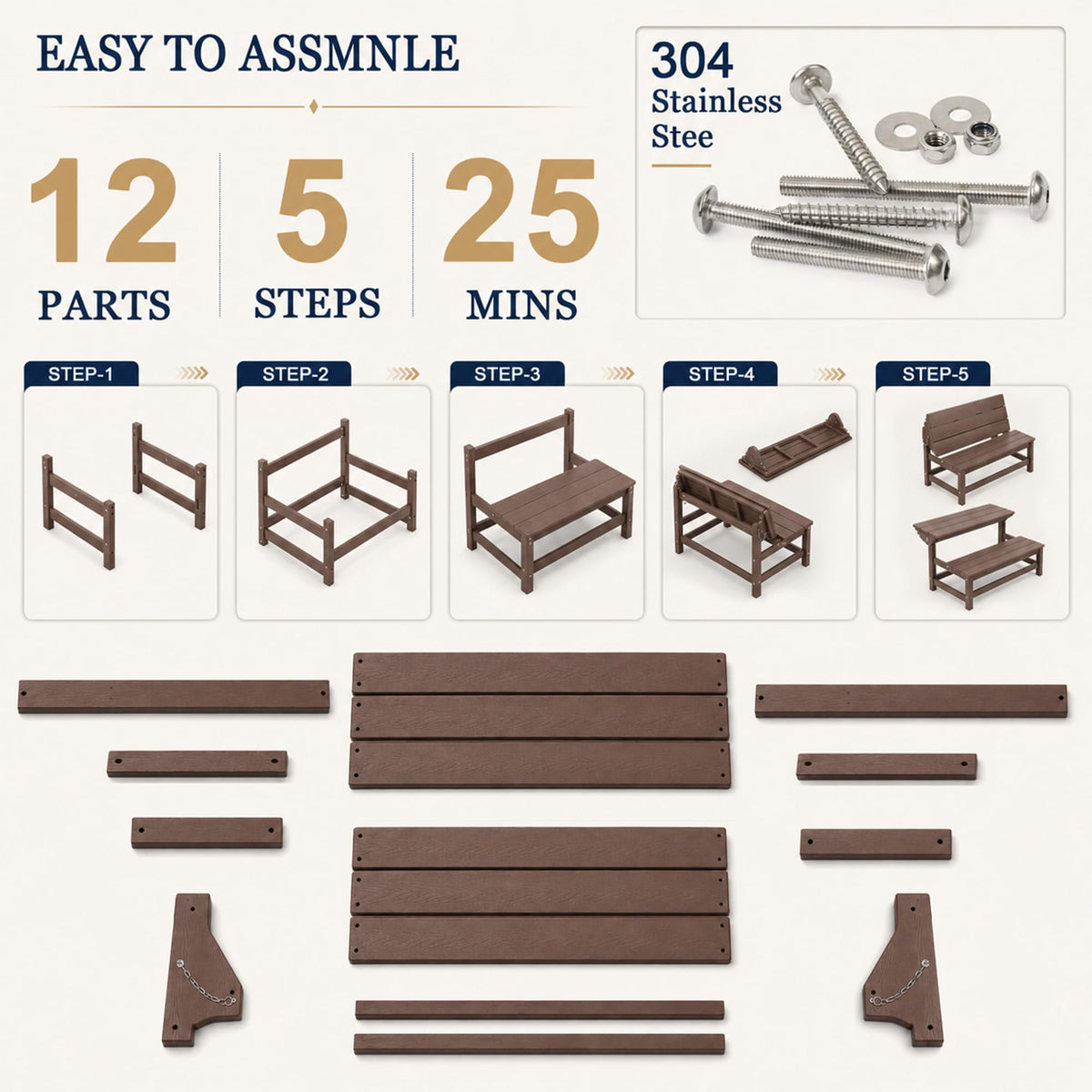 HDPE Convertible Picnic Table Bench